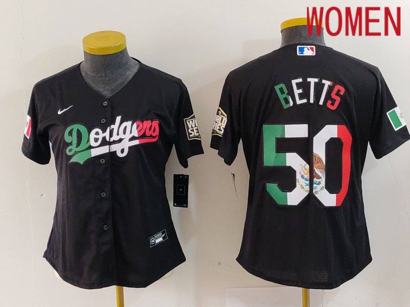 Women Los Angeles Dodgers #50 Betts Black Fashion Nike 2024 MLB Jersey style 724